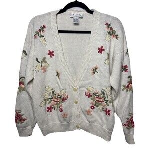 VTG Private Party Knit Cardigan Women Floral Cottagecore Grandmacore Boho M